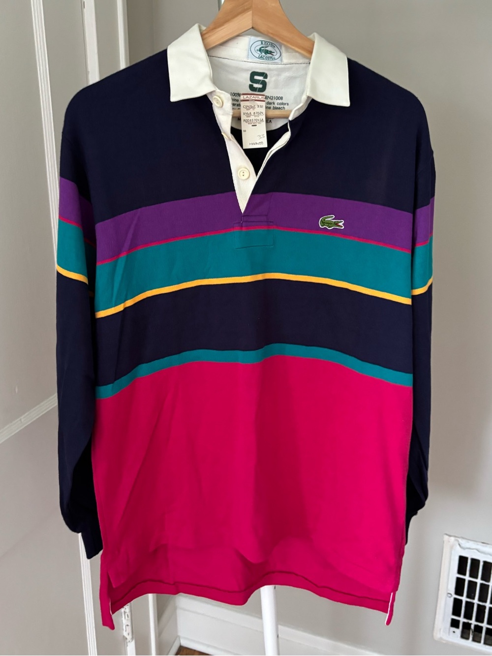 NWT VINTAGE 80s 90s Izod Lacoste colorblock striped rugby polo shirt Sz Small